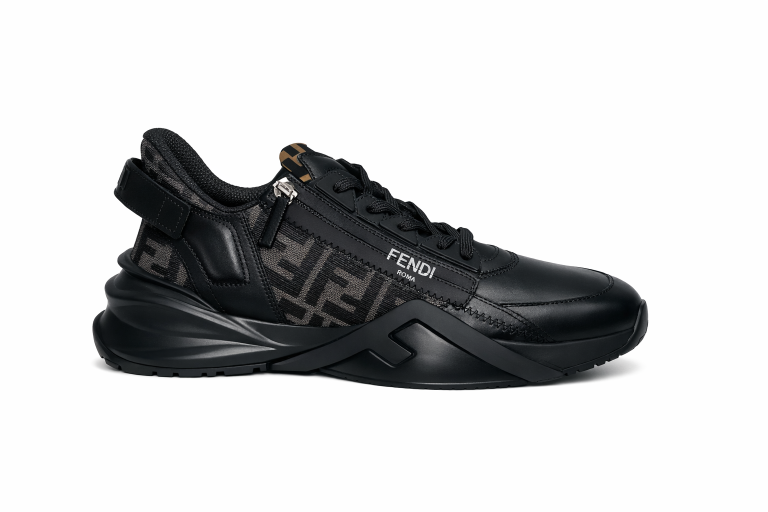 Sneakers Fendi Flow Noires avec Monogramme et Fermeture Zippée